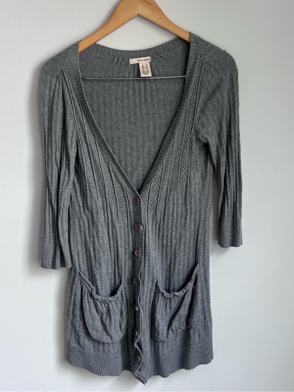 DKNY Gray Lightweight Button-Front Cardigan with Pockets